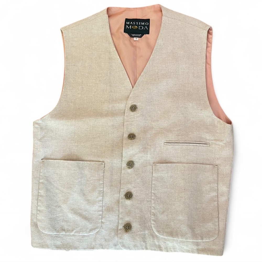 Massimo Moda size small Cream linen vest with pink lining #linenvest